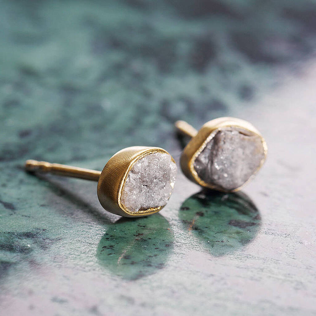 Rough Diamond Rose/Gold Plated Silver Stud Earrings, 1 of 7