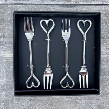 Set Of Four Love Heart Handle Pastry Forks, 2 of 3