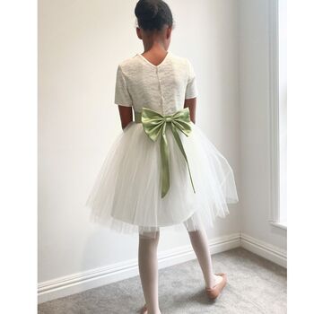 Lace Pearl Button Back With A Bow Sash Flower Girl Dress, 4 of 11