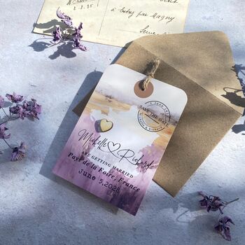 Luggage Tag With Wooden Heart Painterly Landscape, 2 of 11