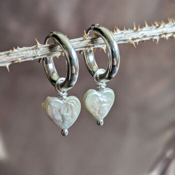 Heart Shaped Freshwater Pearls On Sterling Silver Hoops, 2 of 8