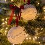 Personalised 'Nice List' Santa Stamp Christmas Tree Decoration, thumbnail 1 of 9