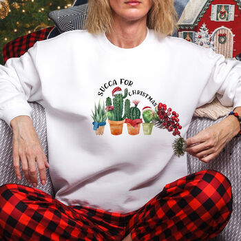 White Christmas Jumper With ‘Succa For Christmas’ Succulent Design, 4 of 5