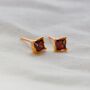 Rose Gold Princess Cut Birthstone Earrings January Garnet, thumbnail 1 of 5