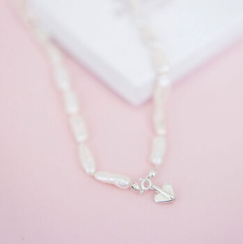 Pearl Necklace With Sterling Silver Heart Clasp, 6 of 6