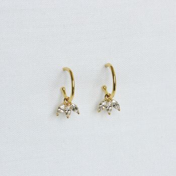18ct Gold Plated Flower Cubic Zirconia Hoop Earrings, 2 of 4