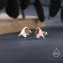 Sterling Silver Dainty Enamel Robin Bird Stud Earrings, thumbnail 1 of 11