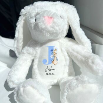 White Personalised Bunny Rabbit Boy Soft Toy, 5 of 7
