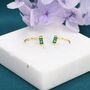 Sterling Silver Emerald Green Baguette Cut Cz Huggie Hoop Earrings, thumbnail 5 of 10