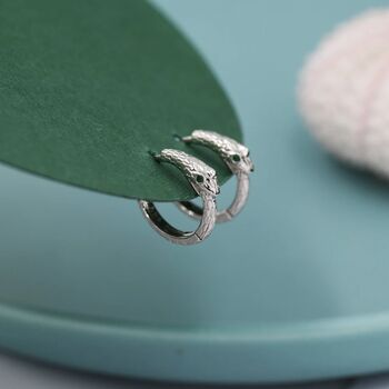 Snake Hoop Earrings In Sterling Silver, 3 of 11