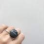 Black Banded Round Agate Gemstone Ring Set In Silver, thumbnail 2 of 7
