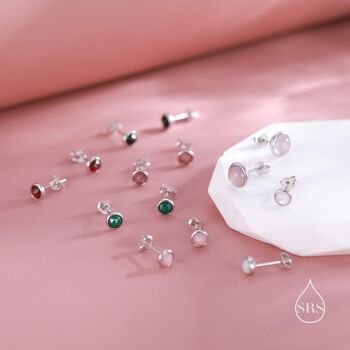 Sterling Silver Genuine Garnet Tiny Stud Earrings, 3 of 9