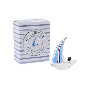 Blue Glass Sailing Boat Ornament In Gift Box, 2 of 4