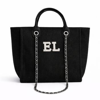Personalised Black Large Chain Initial Tote Beach Bag, 3 of 9