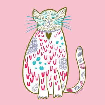 Smiling Cat Print Pink, 4 of 5