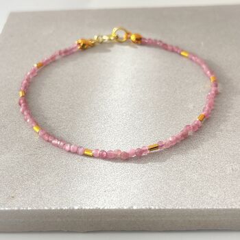Dainty Pink Tourmaline Beaded Bracelet In Gold Vermeil, 2 of 4
