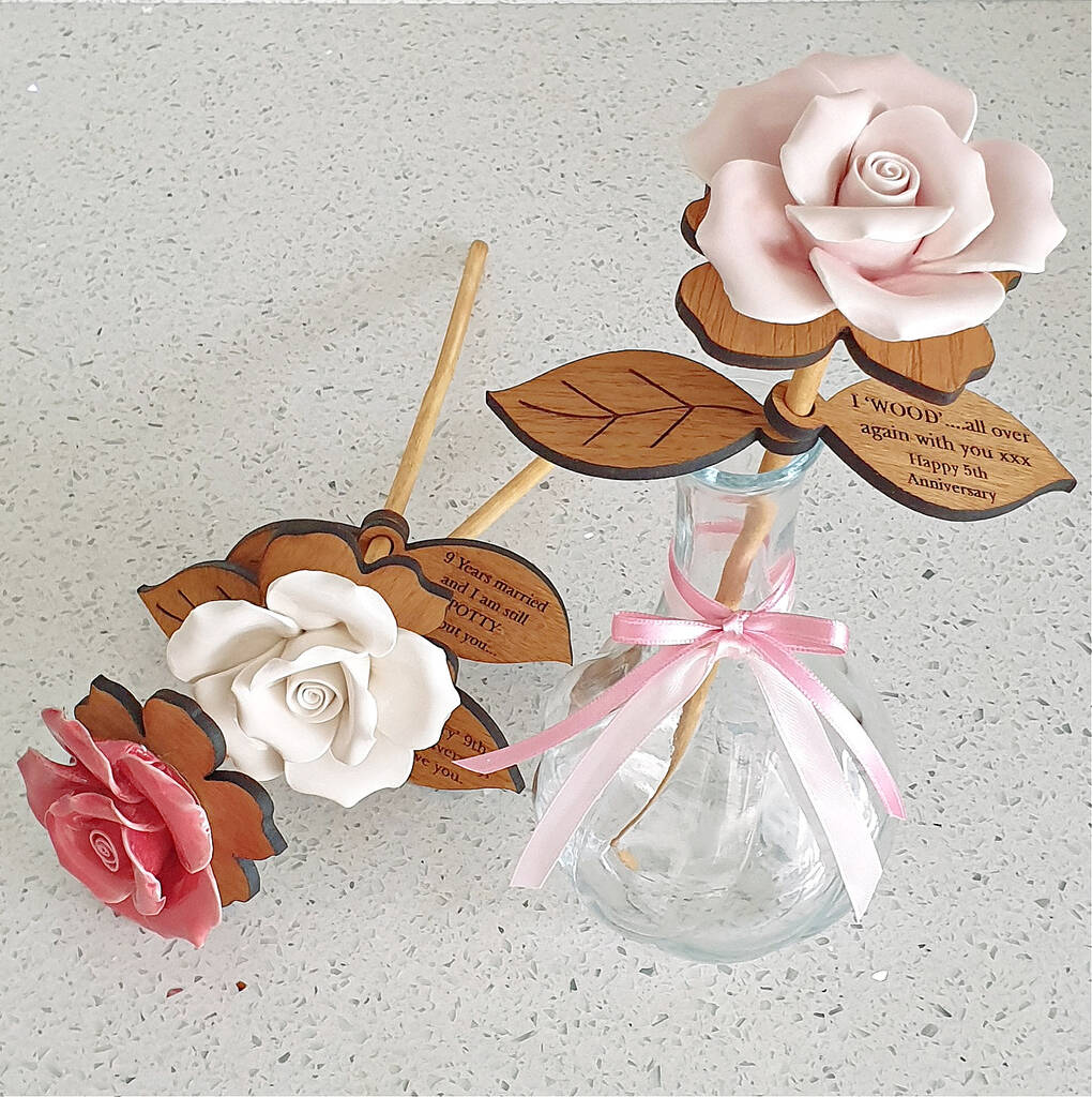 Handmade Wood Pottery Rose Anniversary Flower, 1 of 7