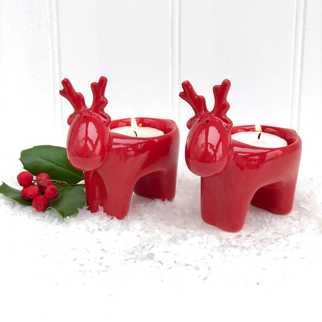 Ceramic Reindeer T Light Holders By Pink Pineapple Home & Gifts