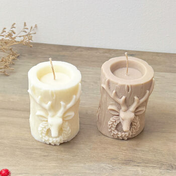 Neutral Christmas Pillar Candle With Christmas Reindeer, 10 of 10