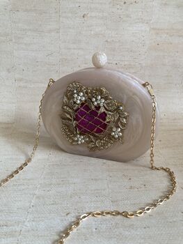 Ivory Hand Poured Pink Luxury Oval Resin Clutch, 7 of 10