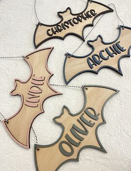 Halloween Name Sign Kids Halloween Decoration Personalised Hanging Bat With Name, 9 of 10