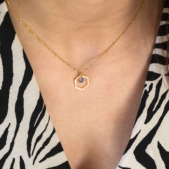 Gold Plated Hexagon Birthstone Charm Necklace, 5 of 11