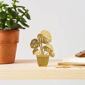 Monstera Tiny Plant Brass Ornament For Houseplant Lovers, 4 of 4