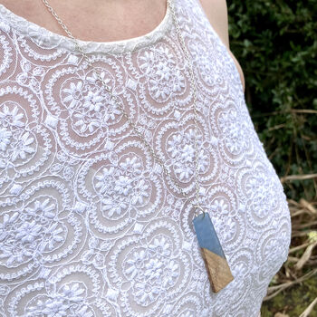 Blue Resin And Wood Pendant Necklace, 2 of 4