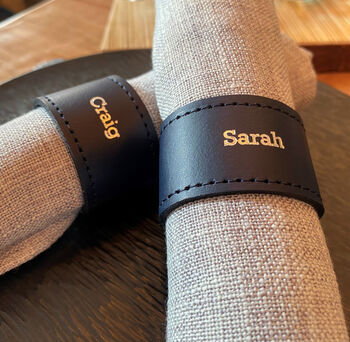 Navy Personalised Leather Napkin Rings, 4 of 6