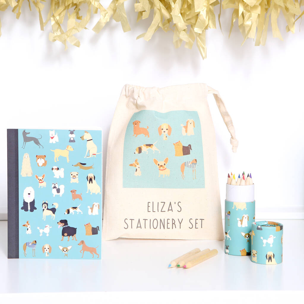 Dogs Stationery Set And Personalised Bag, 1 of 5