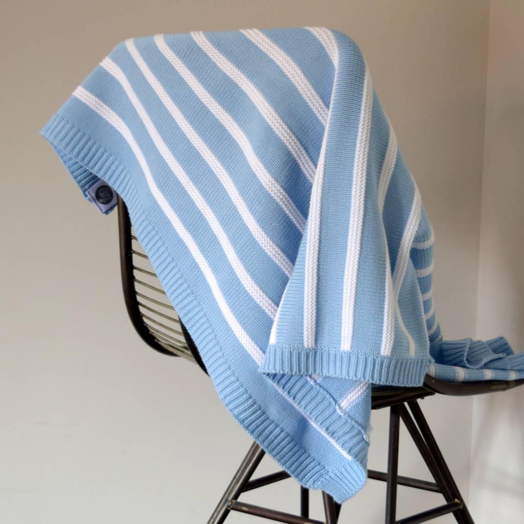 Personalised Grey, Pink Or Blue Knitted Stripe Blanket, 1 of 4