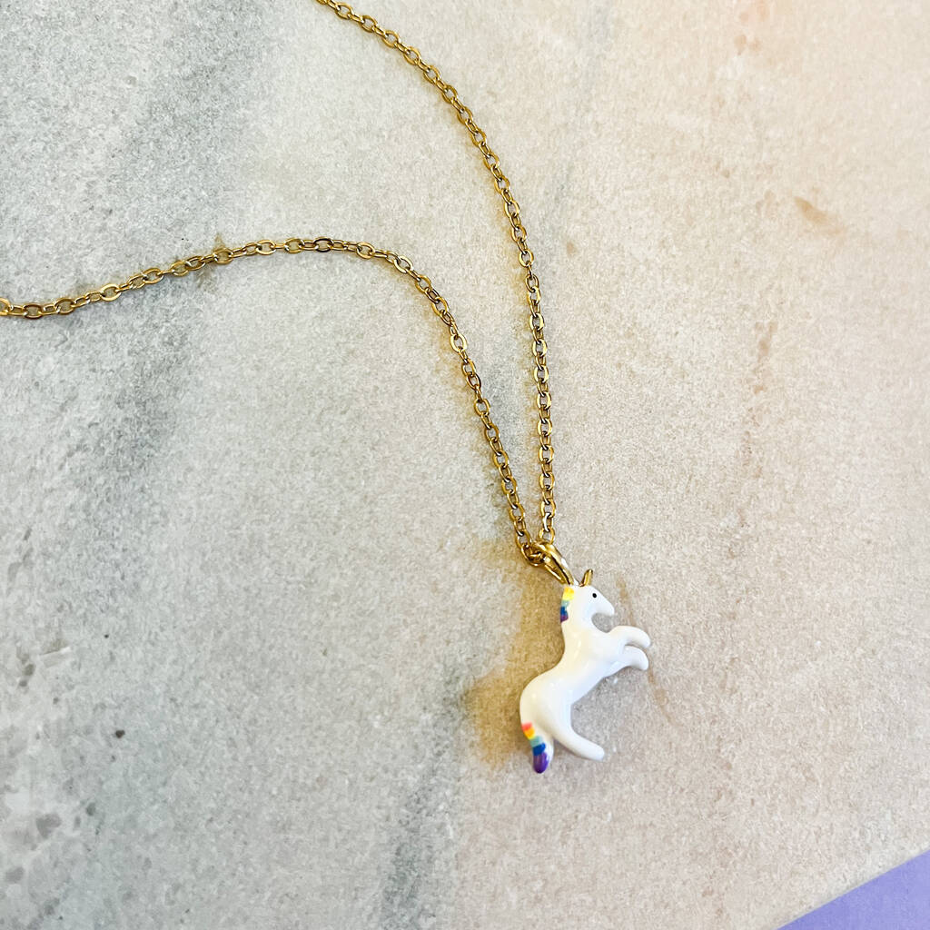 Rainbow Enamel Unicorn Charm Necklace, 1 of 1