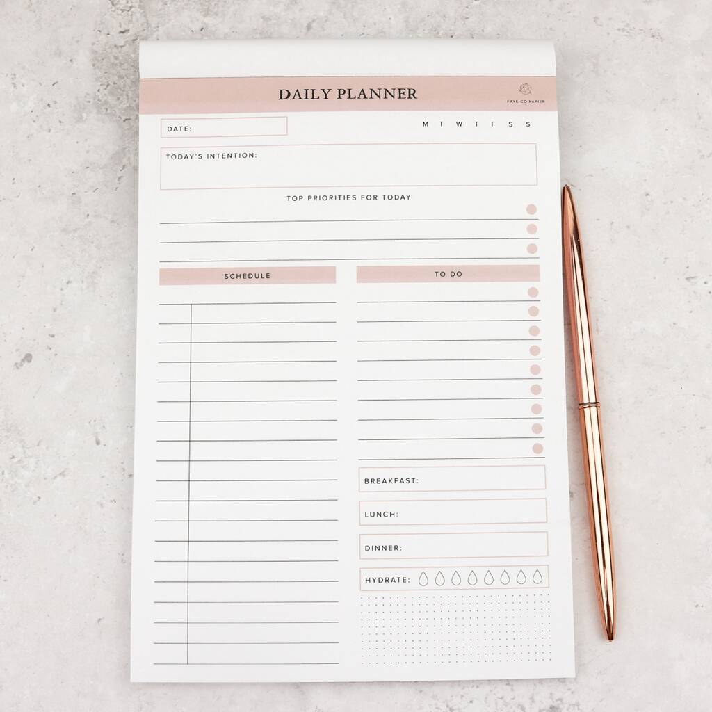Minimalist Daily Planner Desk Pad By Faye Co Papier