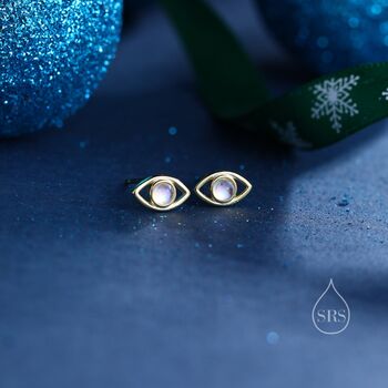 Moonstone Or Opal Eye Stud Earrings In Sterling Silver, 3 of 12