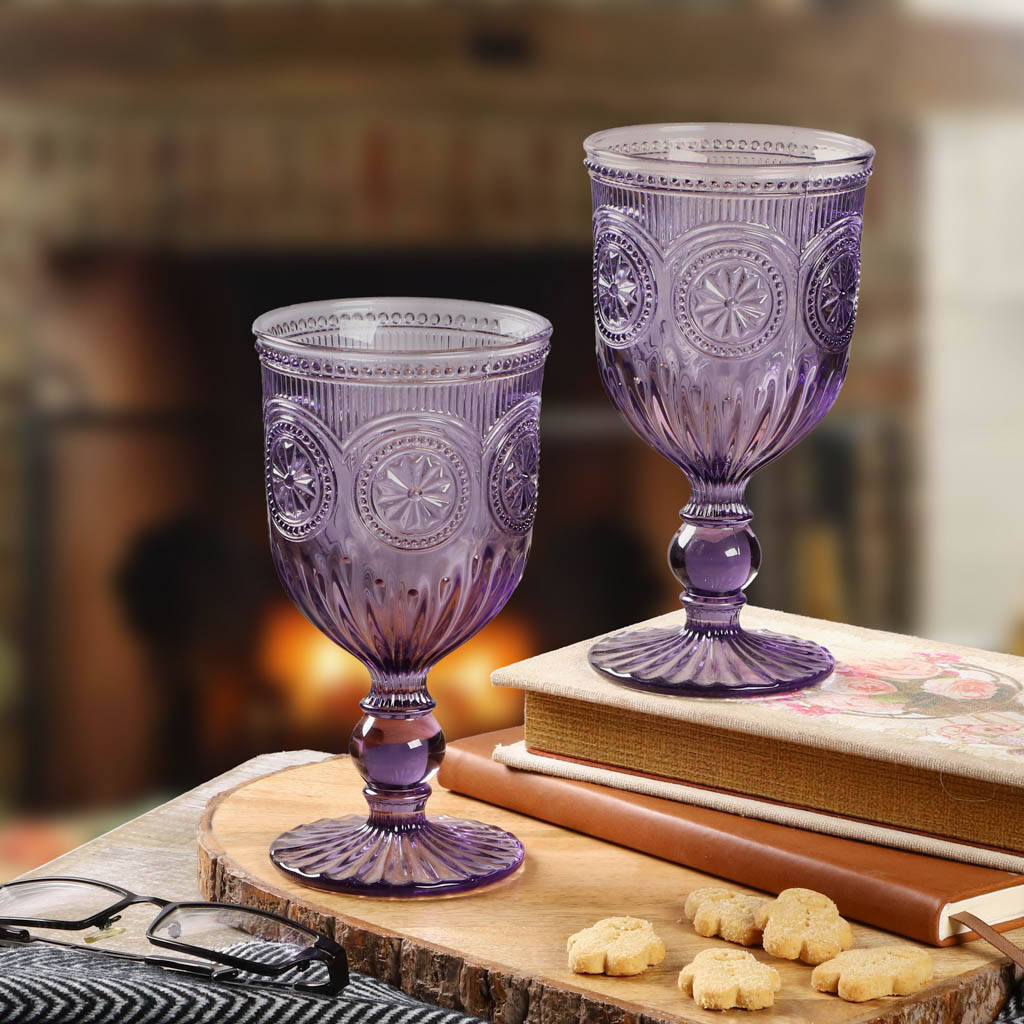 Set Of Four Embossed Purple Coloured Glasses By Dibor
