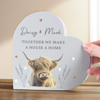 Personalised Highland Cow Wooden Heart Ornament, 4 of 4