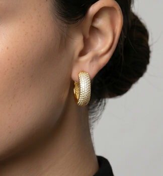 Kin 18 K Gold Plated Cz Rhinestone Pave Earrings, 4 of 5