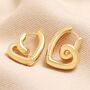 Large Scribble Heart Hoop Earrings In Gold, thumbnail 2 of 4