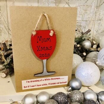 Personalised Red Wine Funny Card Tree Decoration, 4 of 5