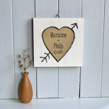 Gold / Silver Heart With Names And Date Printed On Wood, 4 of 9