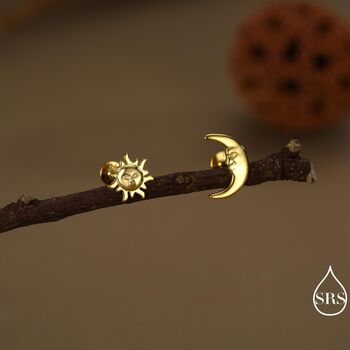 Mismatched Sun And Moon 16 G Flat Back Earrings In Sterling Silver, 6 of 12