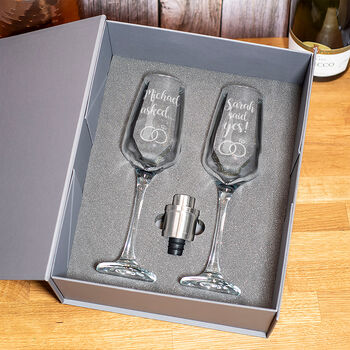 Pair Of Engagement Proposal Glass Champagne Flutes, 3 of 5