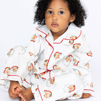 Girl's Personalised Christmas Santa Print Pyjamas, 3 of 12