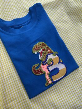 T Rex Appliqué Texture Birthday T Shirt, 2 of 3