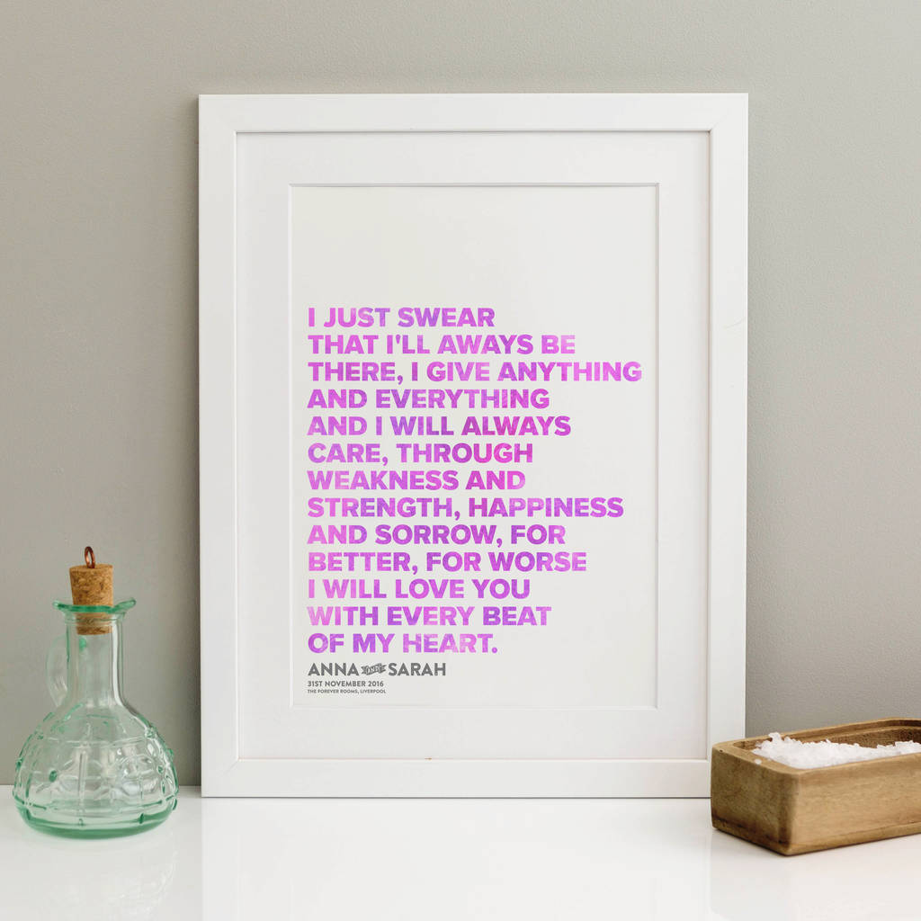 Wedding Gift Song Lyrics Print By A Is For Alphabet