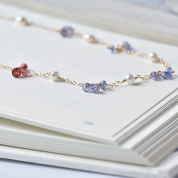 Tanzanite, Pink Sapphire And Pearls Cluster Necklace, 2 of 12