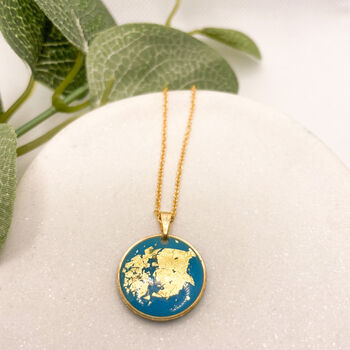 Elegant Blue Gold Foil Circle Necklace, Planet Earth, 3 of 10