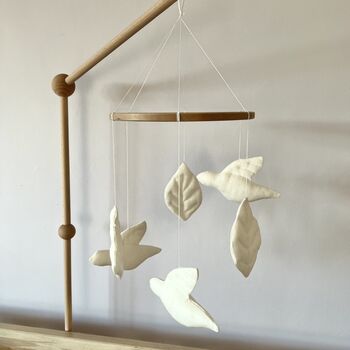 Linen Bird And Leaf Mobile Nursery Decor, 3 of 9