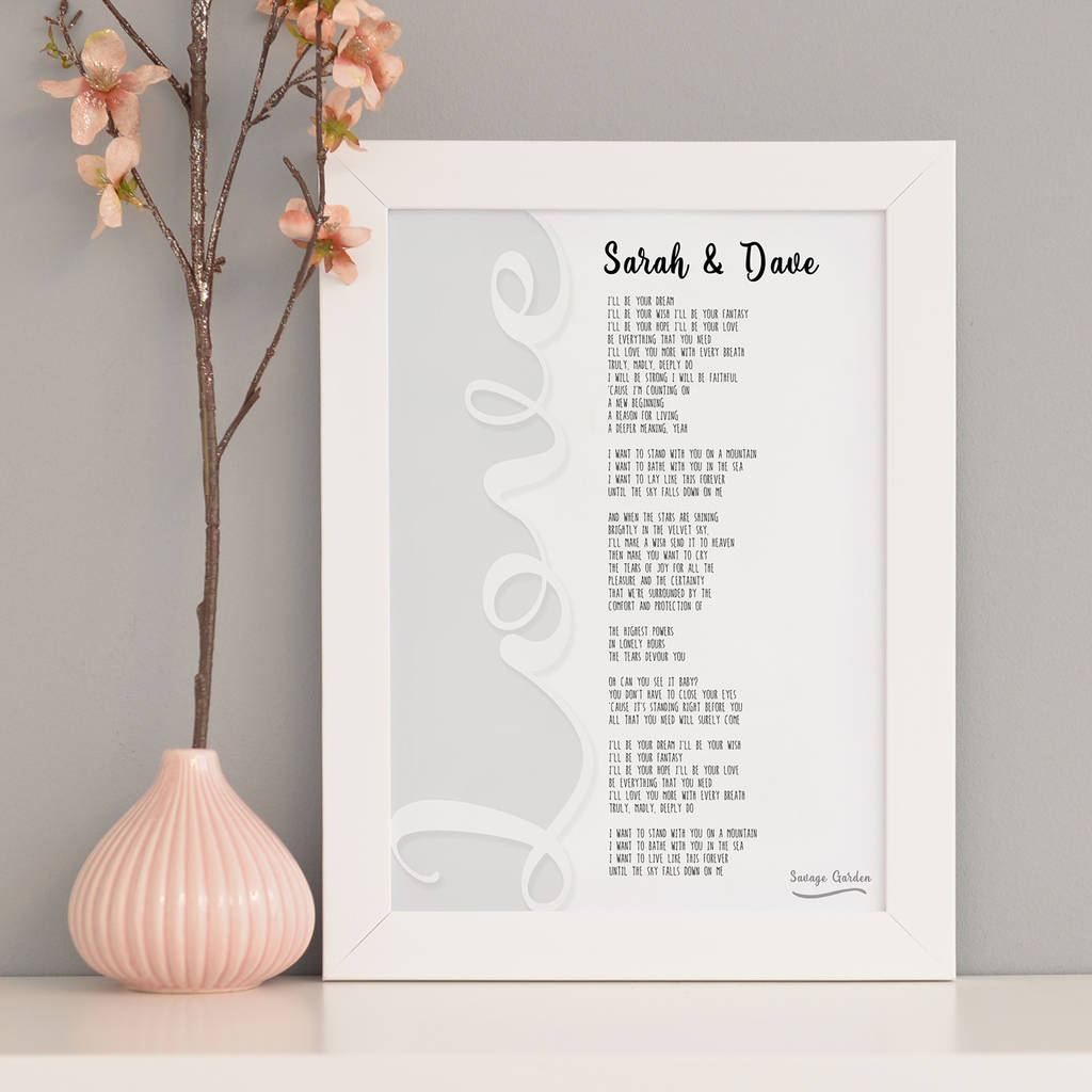 Personalised Song Lyrics Art By Cherry Pete Notonthehighstreet Com