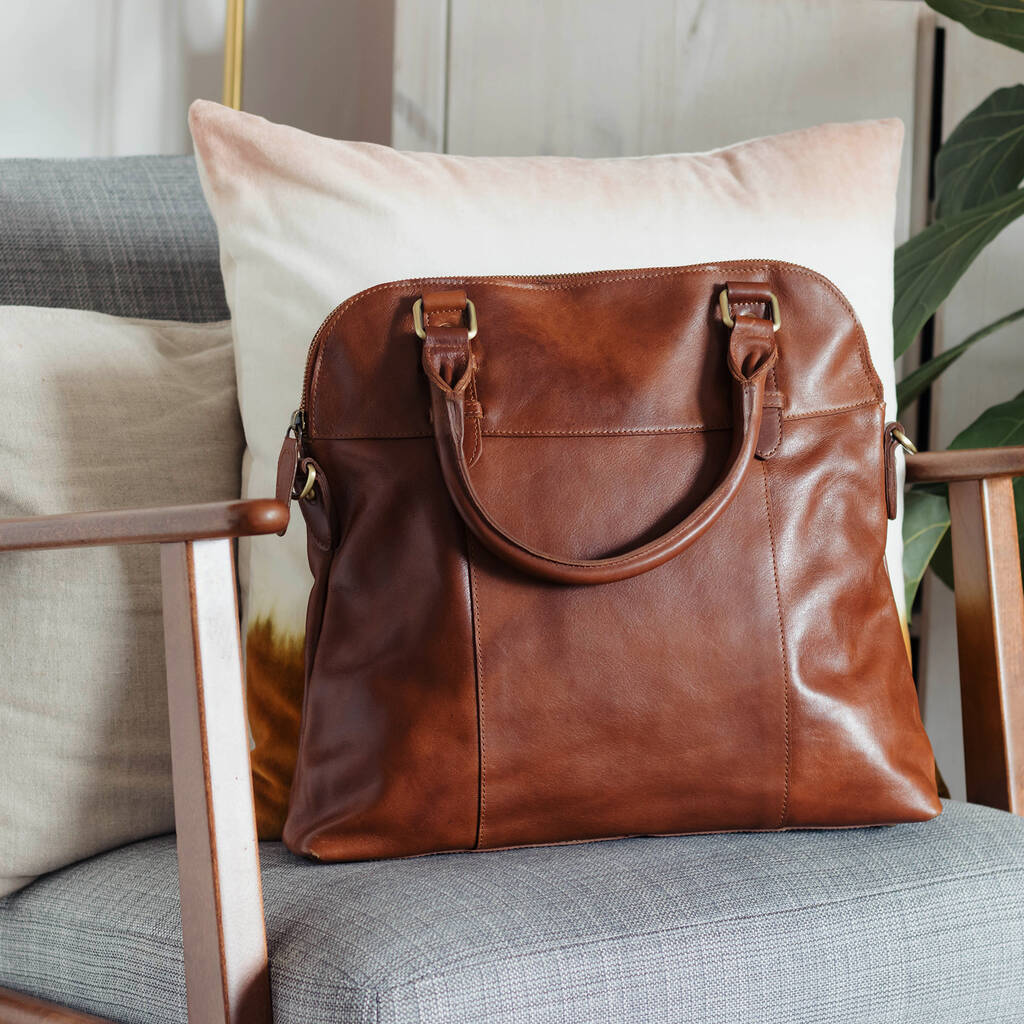 Leather Tote Bag With Crossbody Strap, Tan By The Leather Store